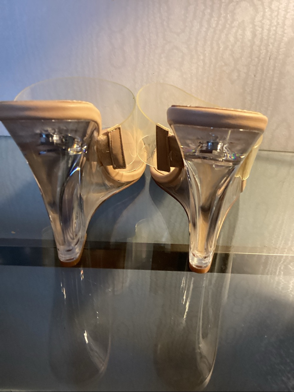 Shoe Dazzle Nude Clear-Strap Slide Heels SZ 9, $25. - Picture 8 of 8